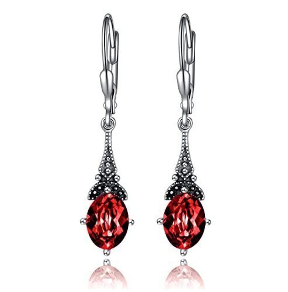 6560 Vintage Leverback Ruby Earrings Sterling Silver Retro Drop Earrings